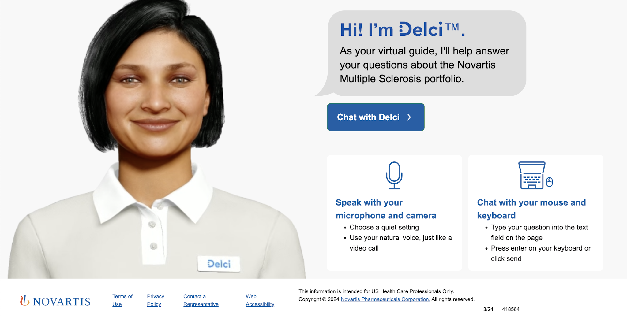 The landing page for DELCI